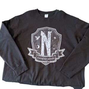 Nevermore Academy Crest Distressed Crewneck Sweatshirt Sz 2X Wednesday